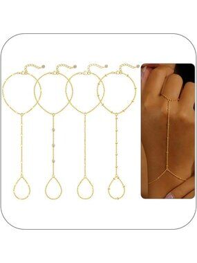 Gold Hand Chain Bracelet for Women - Stackable Ring & Finger Jewelry Gifts